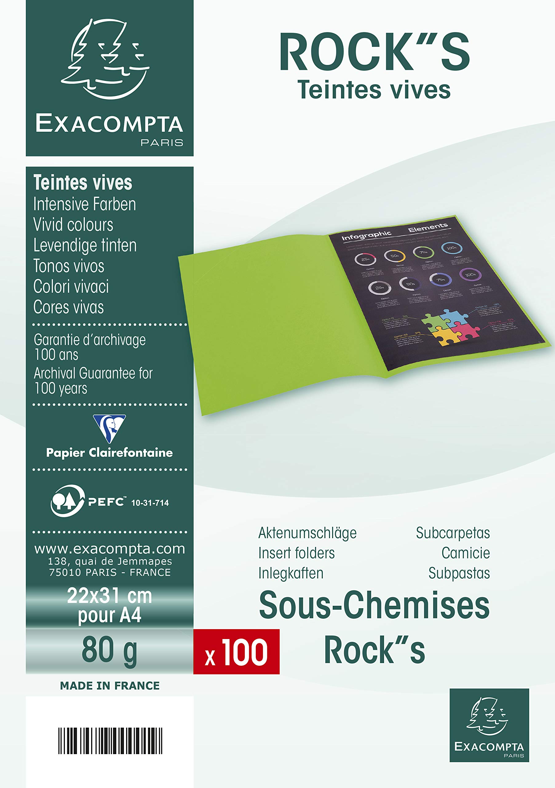 Exacompta - Ref 800026E - Rocks Square Cut Folder - 220 x 310mm in Size, Suitable for Holding A4 Documents, 80gsm Coloured Paper -Orange Colour (Pack of 100)