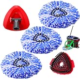 RinseClean Spin Mop Heads Replacement Mop Scrub Brush Compatible with O Cedar RinseClean 2 Tank System, 3 Pack Microfiber Refills, 1 Spin Base, 1 Scrubber Head for O-Cedar Rinse Clean Mop