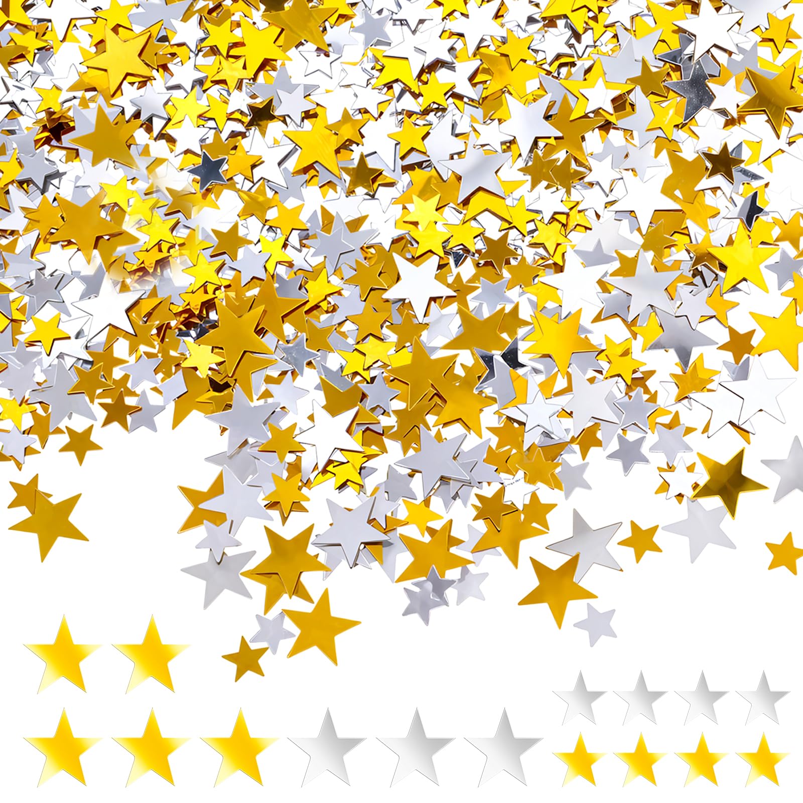 60g Stars Glitter Confetti - Gold Silver Metallic Foil Stars, Holographic Table Confetti for Wedding, Christmas, Party Decoration (10mm and 6mm)