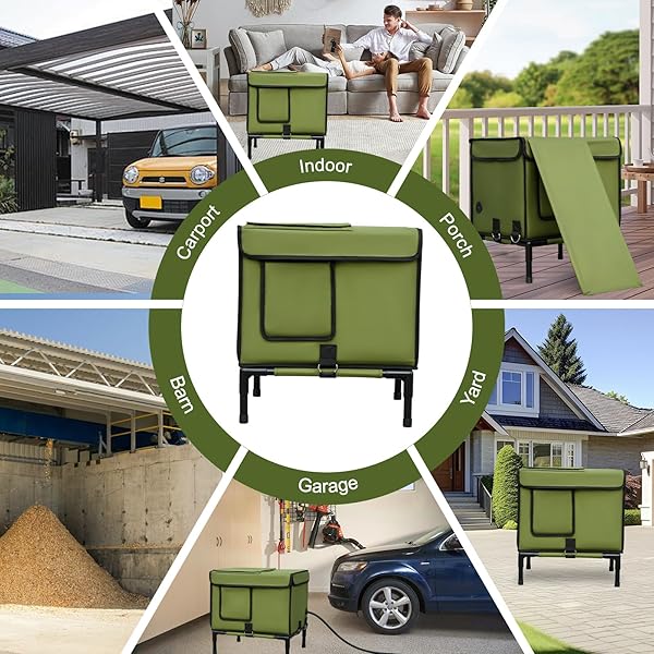 PALOPALO DEWPROOF HEATED CAT HOUSE FOR OUTDOOR WINTER, INSULATED DISCREET PET SHELTER WITH WATERPROOF HEATING PAD & ESCAPE DOOR FOR FERAL, STRAY, BARN KITTY CATS (ARMY GREEN, 16.5″X12.5″X17.7″)