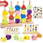Toddler Toys & Baby Toys: Montessori Wooden Beads Learning Resources Kit for 1-5 Year Olds, Travel Toys with Stacking Blocks,