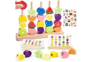 Toddler Toys & Baby Toys: Montessori Wooden Beads Learning Resources Kit for 1-5 Year Olds, Travel Toys with Stacking Blocks,