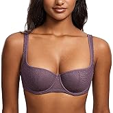 DOBREVA Women's Balconette Bra Lightly Padded Plus Size Sexy Mesh Demi Underwire Bras Wide Cushioned Straps