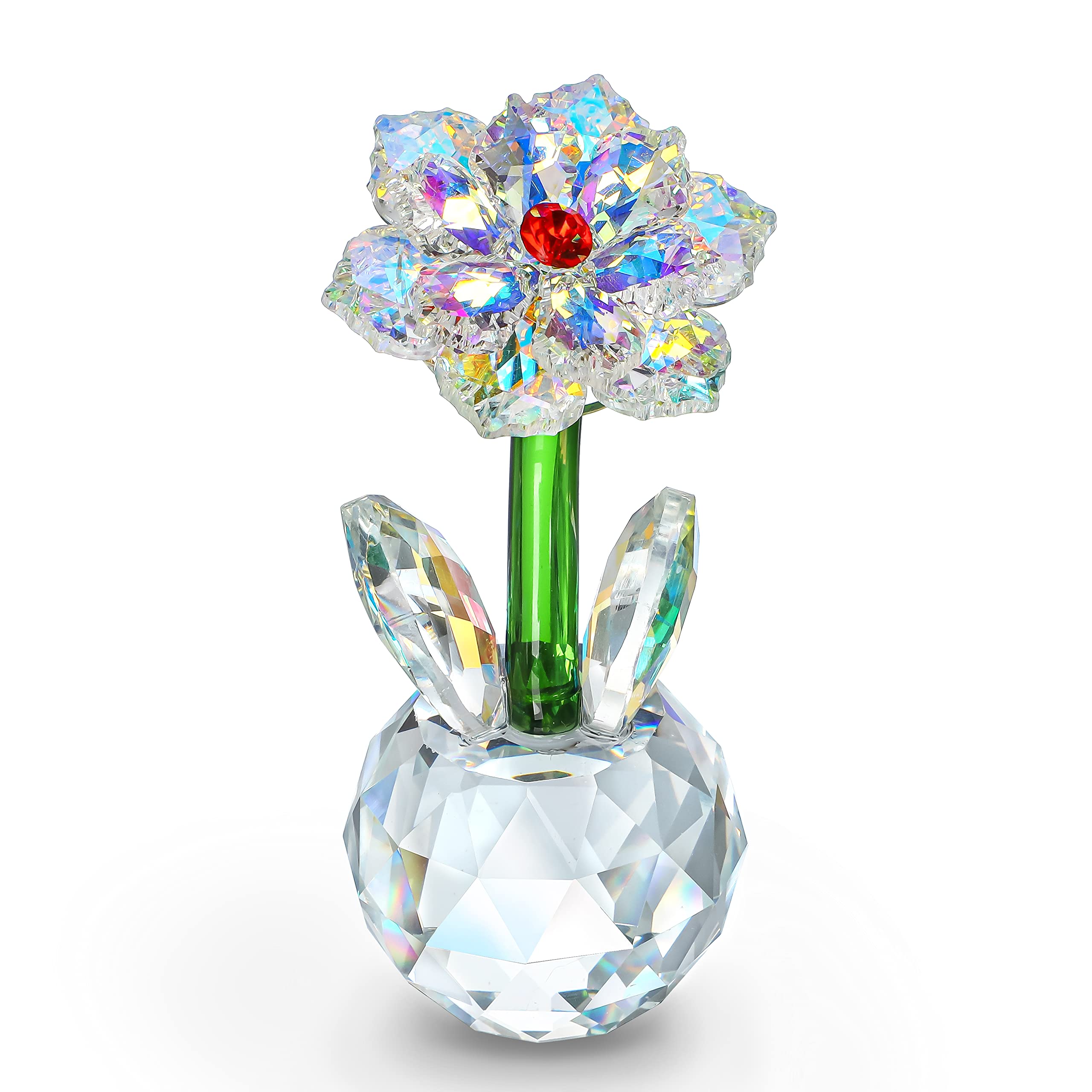 H&D HYALINE & DORA Crystal Sunflower Figurine Ornament,Glass Dream Flower Collectibles,Table Centerpieces Decoration with Gift Box Valentines Day Gifts For Her