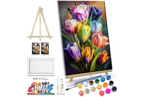 JOOZ Paint by Numbers Kit for Adults Flowers Paint by Number with Frame Floral Paint by Number with Easel Tulip Digital Oil Painting Kits for Gift Home Wall Decor 7.87x11.81 Inch