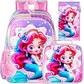 ZLYERT 3Pcs Mermaid Backpack for Girls, 16" Kids Bookbag for Elementary Preschool Kindergarten, School Backpacks with Lunch Box(Pink)