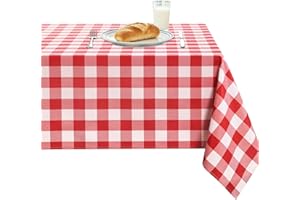 JIUZHEN Red Christmas 54 x 80 Inch Rectangle Checkered Tablecloth - Spillproof, Stain Resistant and Wahable Table Cloth for, 