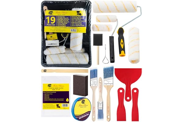 Bates- Paint Roller Kit, Paint Roller Set with Frame, 19 pcs Set with Microfiber Sleeves, Foam Brush, Angled Brush & Scrapers