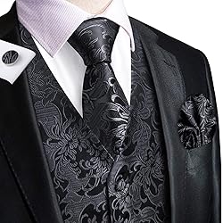 Dubulle Suit Vest Tie Set Mens Black Paisley Floral