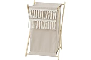 Sweet Jojo Designs Boho Fringe Baby Kid Clothes Laundry Hamper - Gender Neutral Beige Tan Taupe Linen Tassel Macrame for Bohemian Woodland Farmhouse Botanical Leaf Collection