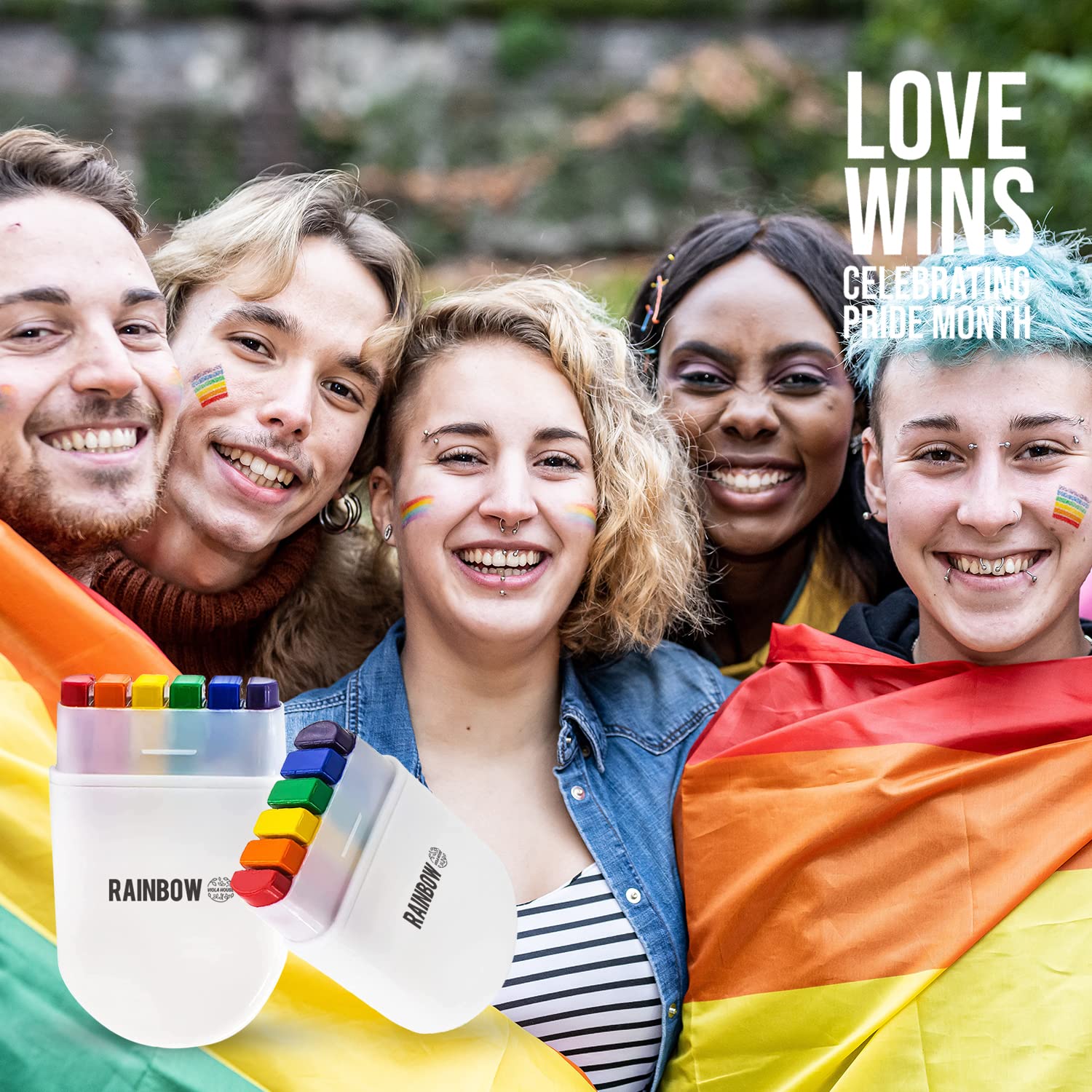 VIOLA HOUSE Rainbow Face Paint Gay Lesbian Pride Flag Color Face & Body Paint Stick mit Pride Broschen, Pocket Size Marches Events Festival.