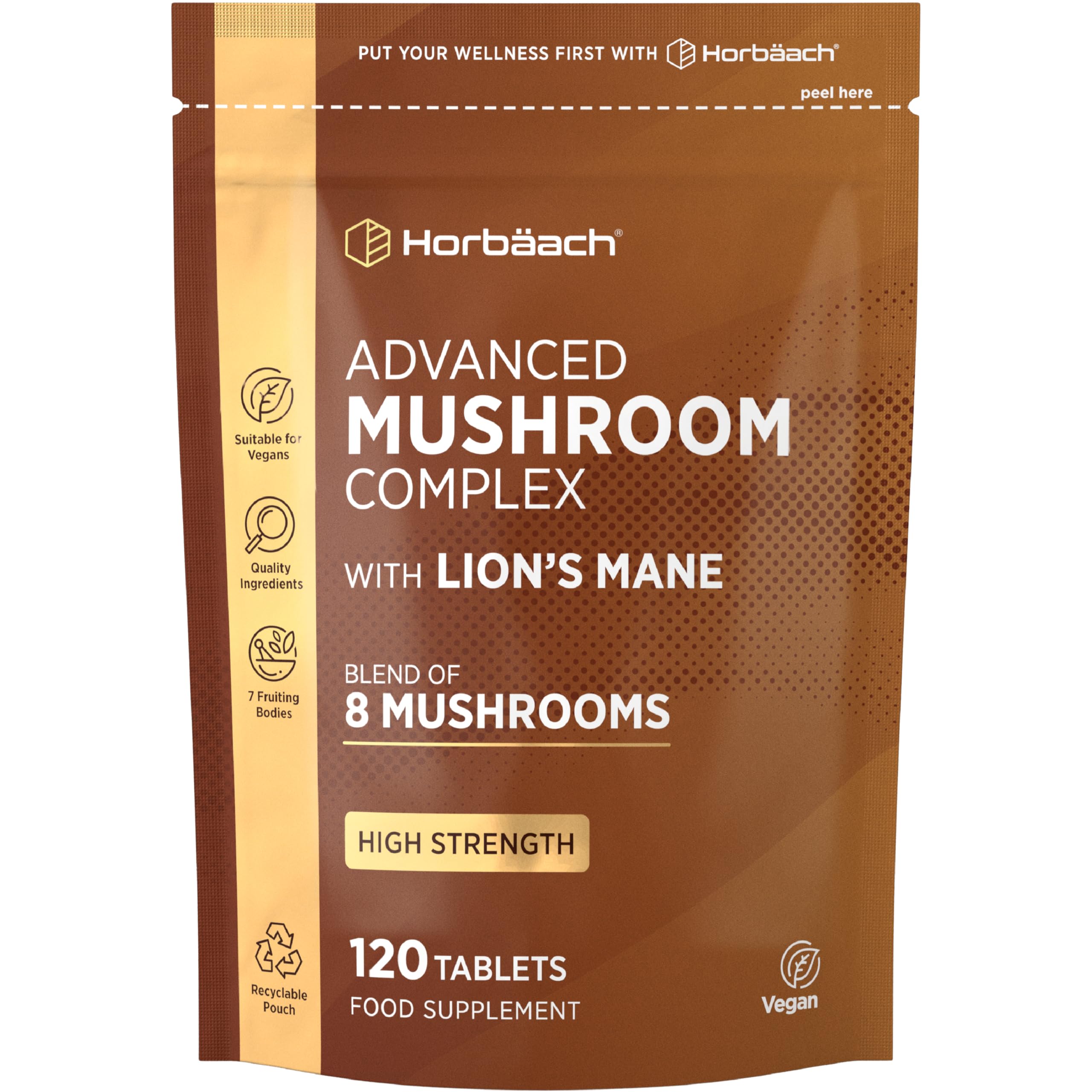Mushroom Complex 8 | High Strength Lion's Mane Mushroom, Chaga, Cordyceps, Reishi, Shiitake & More | Providing Polysaccharides | 120 Capsules (2 Month Supply) | Vegan | by Horbaach