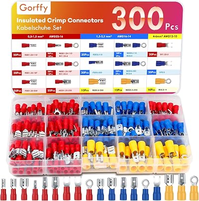 Gorffy 300 Pcs Crimp Connectors Kit 0.5-6.0 mm² Male Female Spade Ring