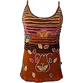 Agan Traders 2026 Winter Rib Knit Cotton Tank Tops for Women - Boho Gypsy Handcrafted Embroidery Patchwork Winter Tops