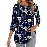 Zeagoo 3/4 Length Sleeve Womens Tops Crew Neck Loose Fit Shirts Pleated Cute Clothes Dressy Casual 2026 Summer Tunics