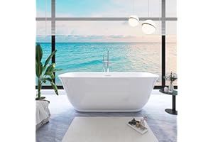 SYLONWILL 67" Free Standing Tub, Pure Acrylic Freestanding Bathtub, Stylish Stand Alone Contemporary Deep Soaking Bath Tub, cUPC Certified SY6270 (Glossy White)