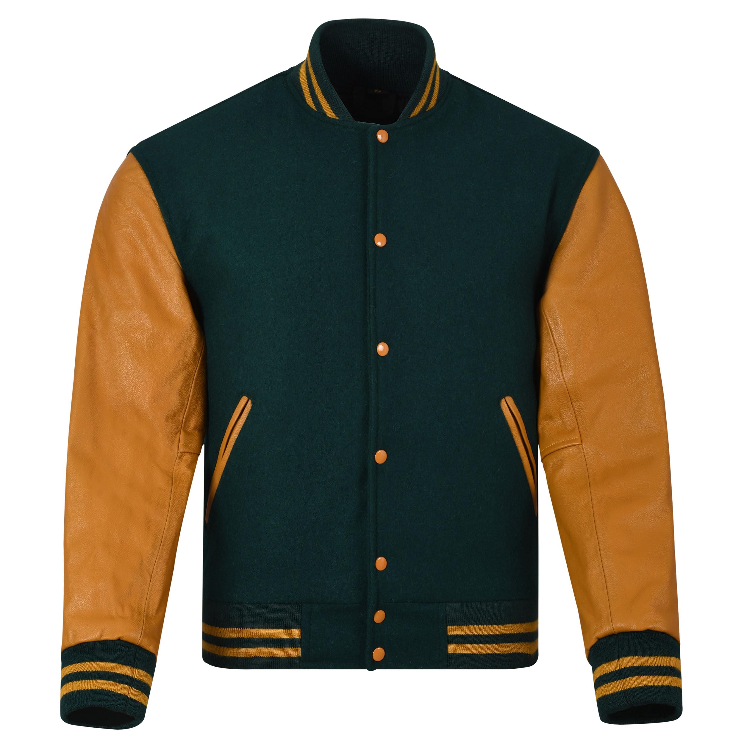 Photo 1 of ***SEE NOTES*** 
Sledwise Varsity Jacket Baseball Letterman Jacket– Wool and Leather Premium Quality Unisex Basketball Jacket size: 3XL black and tan