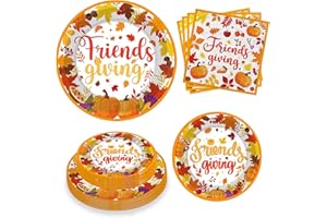 YQUQWN 72 PCS Friendsgiving Paper Plates and Napkins Sets Friendsgiving Party Supplies Thanksgiving Disposable Dinnerware Set for Fall Thanksgiving Party Decor Supplies Favors Serve 24