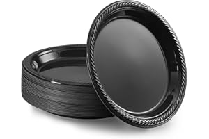Disposable Plastic Plates Black, 7 Inches Plastic Dessert Plates, Strong and Sturdy Disposable Plates for Party, Dinner, Holi