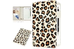 HIIXHC Server Books for Waitress, Waitress/Waiter Book Organizer with Zipper Pouch, Guest Check Book Holder Money Pocket Restaurant Waitstaff Organizer Leopard Pattern