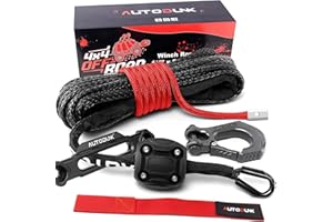 AUTODUNK 1/4" x 50ft Synthetic Winch Rope Kit with Protective Sleeve+Winch Fairlead+ Stopper+Hook, Black