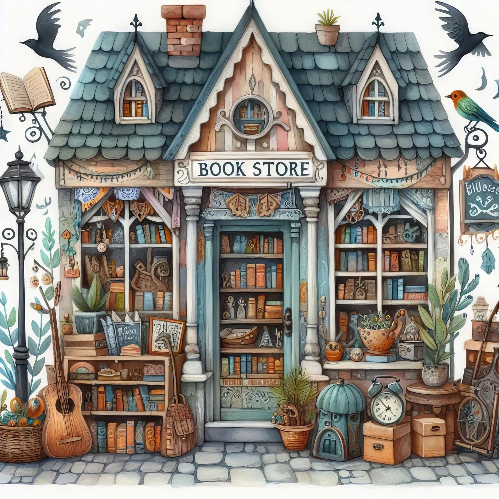 Photo 1 of ZuoAnLF Book Store Cross Stitch Kits for Adults,11CT Stamped Cross Stitch Kits for Beginner,DIY Needlepoint Embroidery Patterns Kits Embroidery Patterns for Gift Home Wall Decor 12x12 Inch