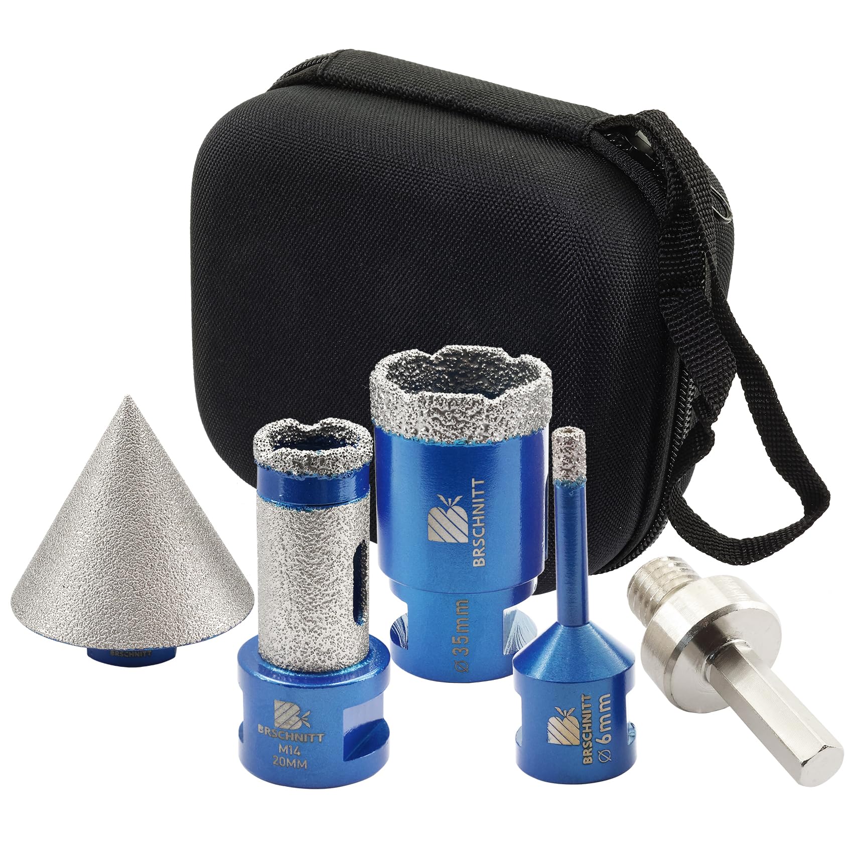 Tile Hole Saw Kit - BRSCHNITT Diamond Core Drill Bit Set 6/35mm Drill Bit & 20mm Diamond Finger Milling Bit &50mm Chamfer Bit for Porcelain Tile Ceramic Marble Granite & Adapter — image 1