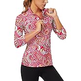WOWENY Women's 3/4 Sleeve Athletic Golf Shirts Quarter Zip Pullover Collared T-Shirt Workout Print Tennis Top