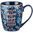 Christian Art Gifts Floral Navy Blue Ceramic Coffee Mug – 12 oz. Lead & Cadmium-free Inspirational Scripture Coffee and Tea Mug for Men and Women with Bible Verse: The Desire Of Your Heart –Psalm 20:4