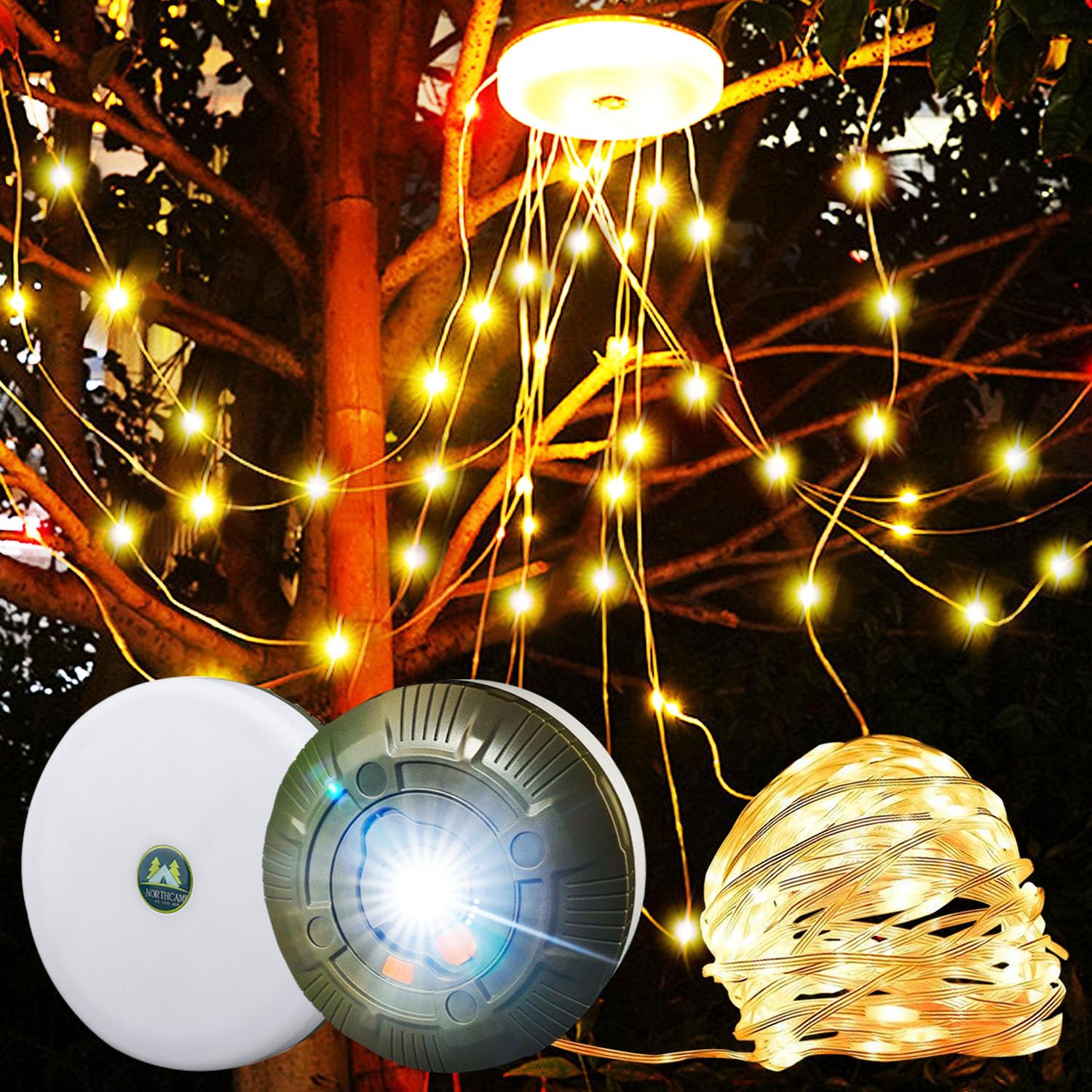 65FT/20M Extra Long Retractable String Lights Reel 200 LED, Outdoor Portable Rechargeable Strip Fairy Light, USB Stowable Waterproof Tent Lantern for Indoor, Home, RV, Patio, Party Holiday Decoration