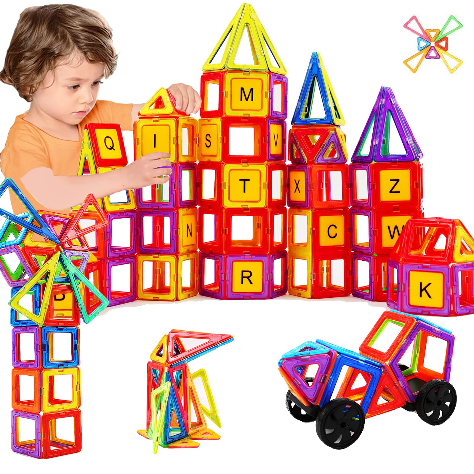 morkka Magnetic Building Blocks 124 Pieces Magnets Building Blocks Construction Blocks Educational Toy Set Creative Toy Car Great (124 Pieces)