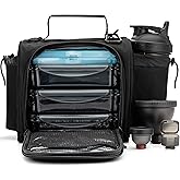 Hydra Cup Insulated Lunch Bag with Containers - Travel Meal Bag, Ice Packs, Shaker Bottle, Protein Funnels & Luggage Strap