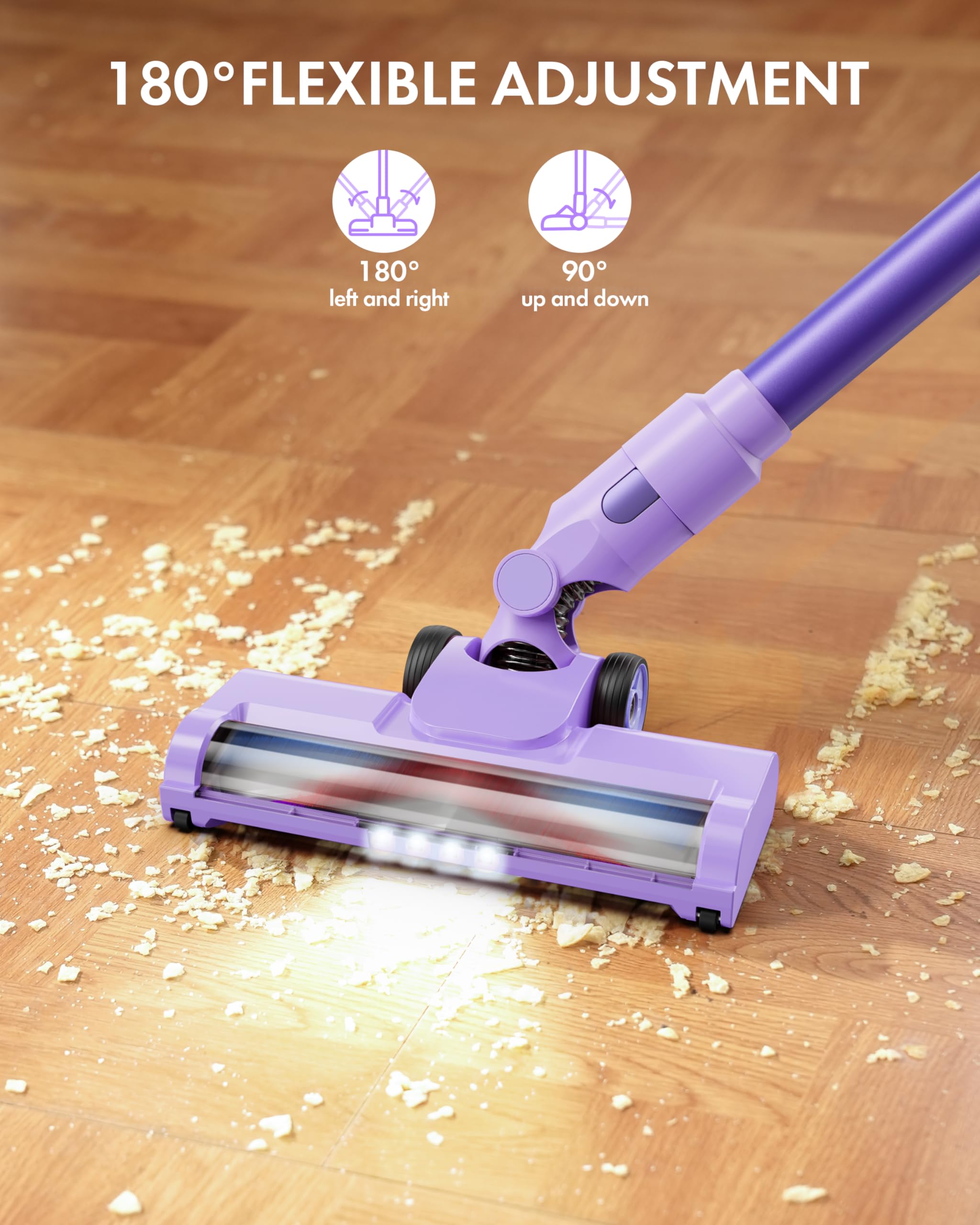 Homeika Cordless Vacuum Cleaner, 28Kpa Powerful Suction, 380W Strong Brushless Motor with 8 in 1 Lightweight Stick Vacuum Cleaner with 50 Min Runtime Detachable Battery for Pet Hair & Carpet, Purple