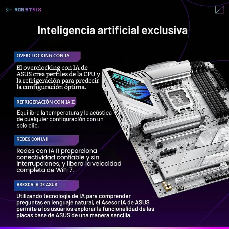 ROG Strix Z890-A Gaming WiFi Z890 LGA 1851 ATX, Placa Base Intel® Core™ Ultra Series 2, Lista para PC con IA Avanzada, 16+2+1+2 etapas, DDR5, WiFi 7, 2.5G, 5X M.2, Thunderbolt™ 4, USB Tipo C, AI