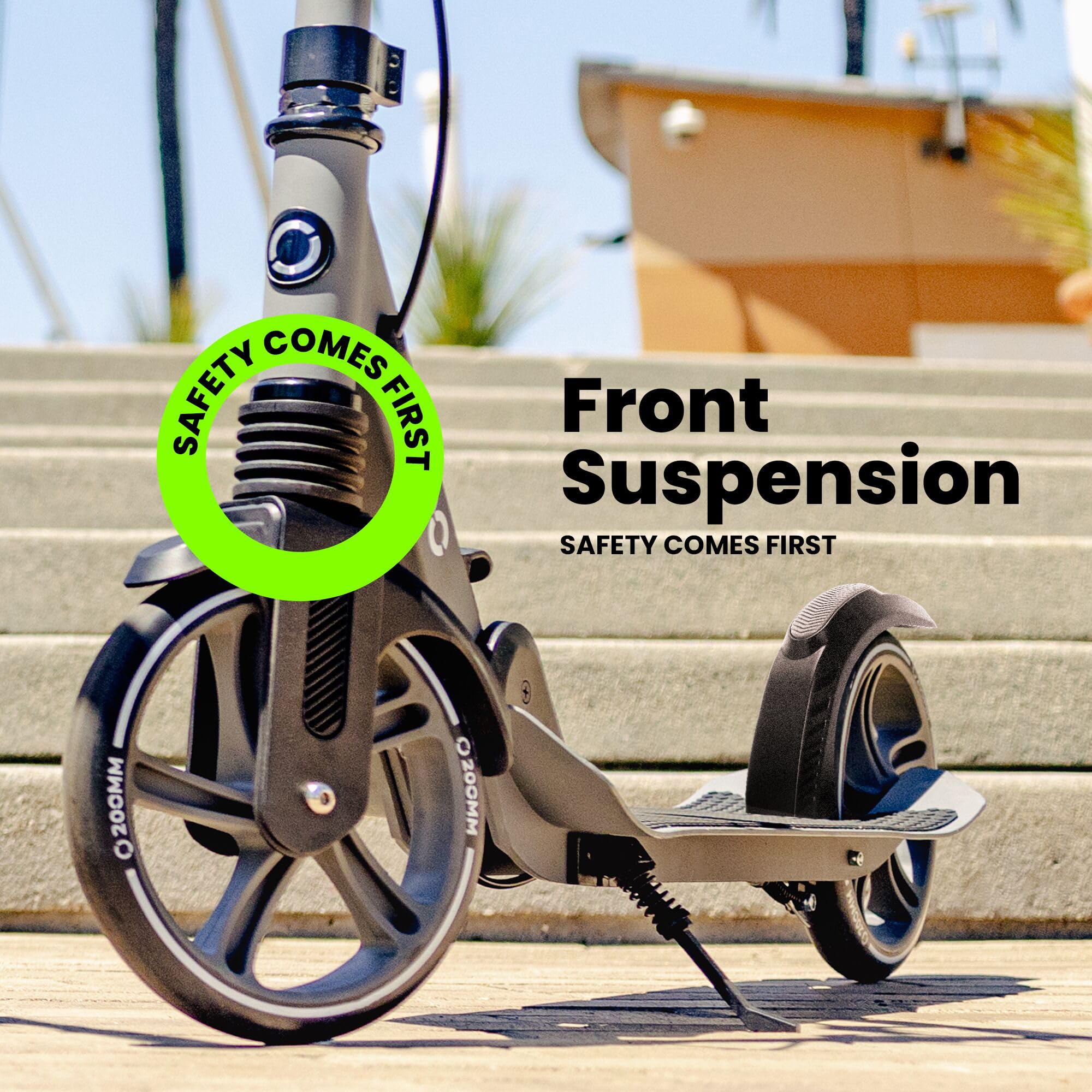 Aero Big Wheels Kick Scooter for Kids 6+, Teens & Adults | Light Up Wheels, Hand Brake, Rubber Deck Mat & Shock Absorption | Foldable & Height Adjustable