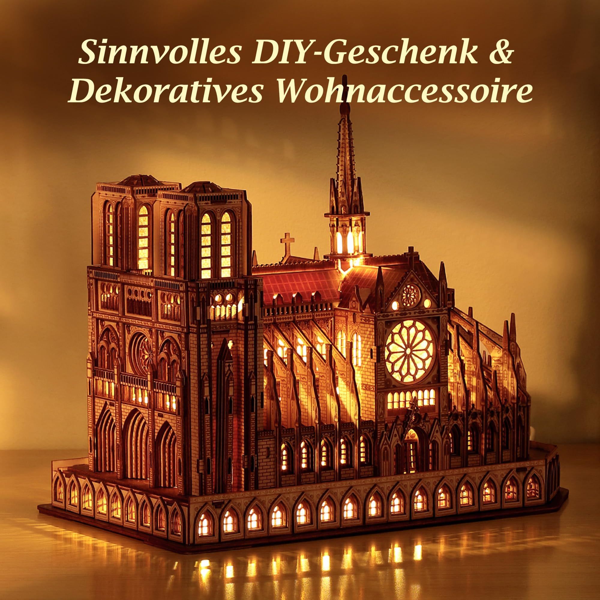 FUNPOLA LED 3D Holzpuzzle Notre Dame de Paris Modell – Beleuchtetes Architektur-Dekorationsmodell für Zuhause & Sammler 6