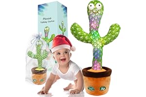 Pbooo [Update Volume Adjustable Dancing Talking Cactus Mimicking Toy, Talking Repeat Singing Cactus Toy 120 Pcs Songs for Baby 16s Record Your Sound with Led Light