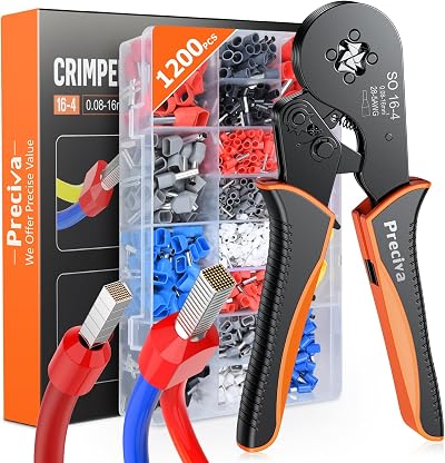 Preciva Ferrule Crimping Tool Kit 0.08-16mm² 28-5 AWG Self-Adjust Ratchet