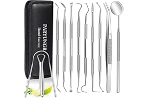 11 Pack Dental Tools PARYUNGR Teeth Cleaning Tool Kit, Stainless Steel Tongue Scraper Tartar Plaque Remover Tooth Cleaner Dental Floss Picks Mouth Mirror, Professional Oral Care Hygiene Set with Case