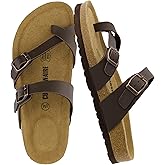 CUSHIONAIRE Luna Sandals for Women, Cork Footbed Womens Sandals for Summer Comfort with Adjustable Straps, Wide Width Available