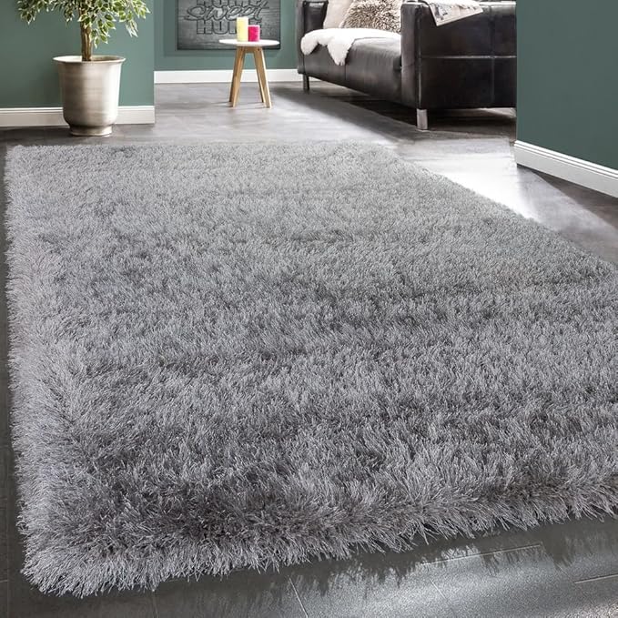 Paco Home Moderner Wohnzimmer Shaggy Hochflor Teppich Soft Garn In Uni Hellgrau Grau, Grösse:160x230 cm
