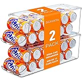 SCAVATA 2 Pack Soda Can Organizer for Refrigerator, Stackable Canned Food Pop Cans Container Can Holder Dispenser with Lid for Fridge Rack Freezer, Clear Storage Bins-Holds 12 Cans Each (Clear)