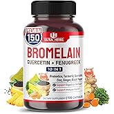 Bromelain Supplement with Quercetin, Zinc, Fenugreek, Turmeric, Ginger, Black Pepper & Probiotics - Supports Digestion, Joint Health & Nutrient Absorption | 150 Capsules