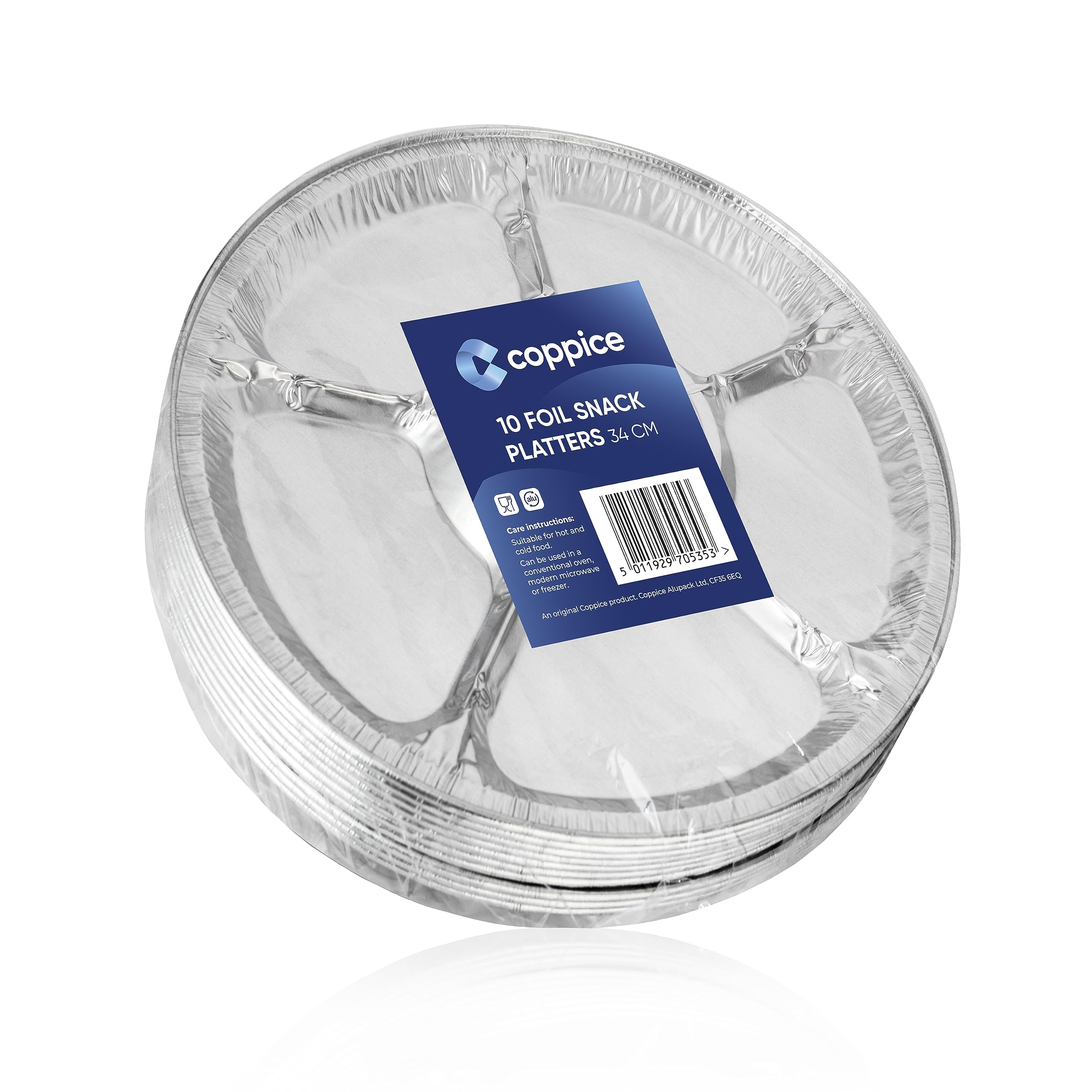 Coppice Aluminium Foil Snack Platters for Parties, Buffets & Entertaining | 34cm x 34cm | Freezer, Microwave & Oven Safe | 10 Pack