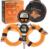 SAFELIFE 4 Tire Inflation/Deflation System, Inflate or Deflate All 4 Tires at Once, Rapid High-Flow Air Up Down Kit w/Inflator Hose &amp; Digital Pressure Gauge for Truck, Car, Trailers &amp; Motorcycles