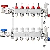 ABST PEX Manifold,5 Loop Stainless Steel Floor Radiant Heat Manifold Kit with 1/2" Adapters Included for Hydronic Radiant Flo