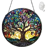 Tree of Life Suncatcher Stained Glass Window Hanging Suncatchers 7.87 Inch Stained Glass Ornament for Home Decor Indoor Wall Art for Women Mother Grandmother Friends