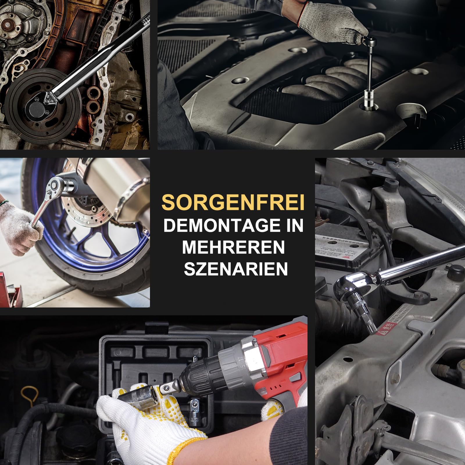 AMTOVL Innenvielzahn Nuss Satz 15 Stück XZN M4-M18 Vielzahn Nuss Set S2 Stahl Antriebs Steckschlüsselsatz Drive Größe 1/4 3/8 1/2 Zoll mit Aufbewahrungskoffer 7