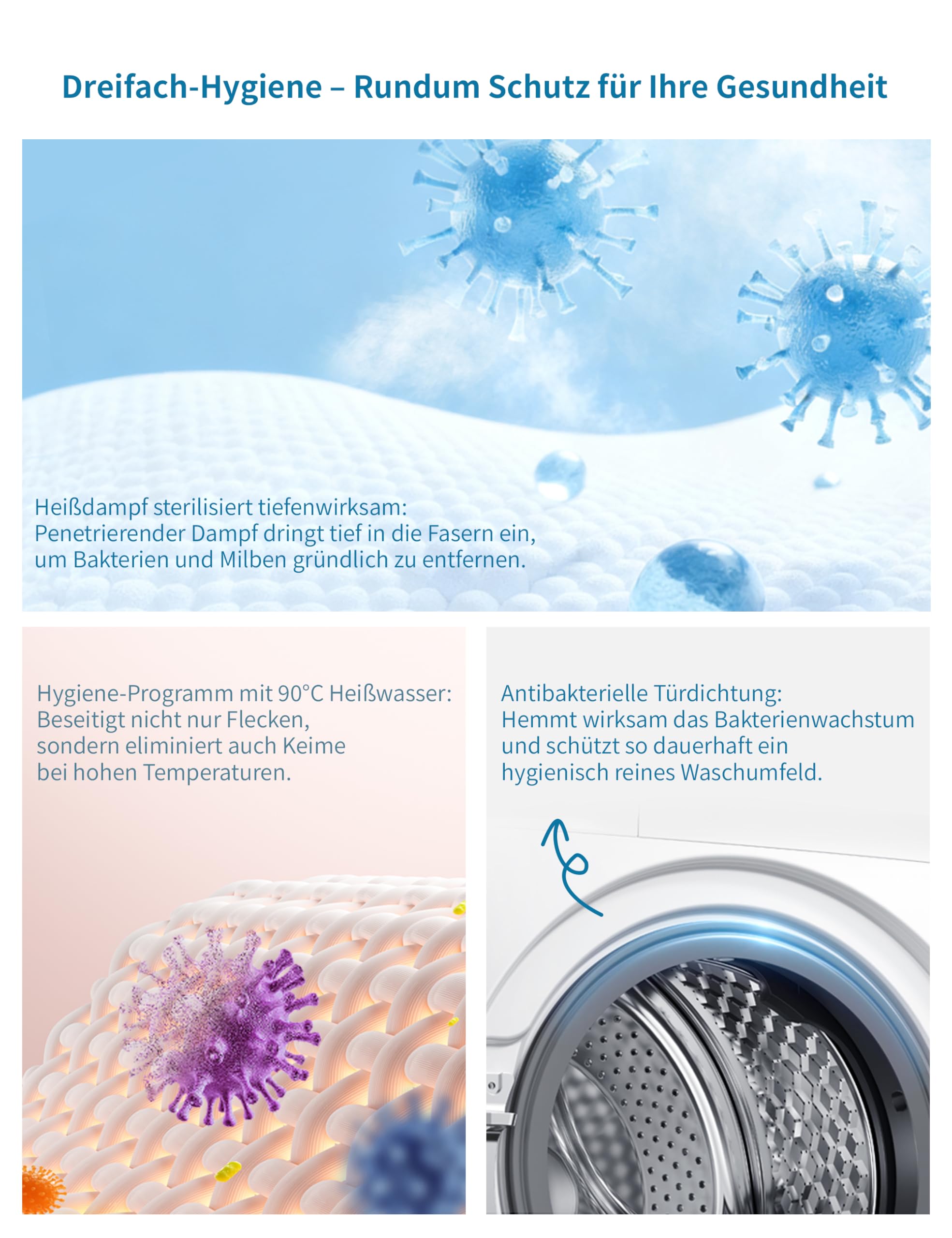 Comfee Waschmaschine 8kg, Washing machine mit Tierhaar-Programm & Dampffunktion,16 Programme,Energy Efficiency Class A-10%,Nachlegefunktion, Leise & Energiesparend, CF08EWP05W, Weiß 8