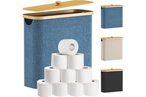 Lifewit Toilet Paper Storage 30L, Bamboo Toilet Paper Basket with Lid and Handle, Free Standing Toilet Paper Holder Stand for